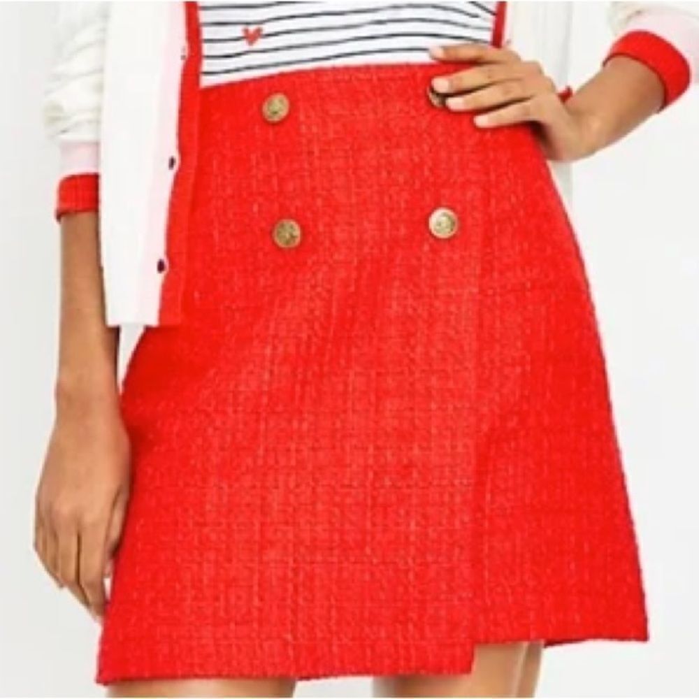 LOFT Mini Skirt Women's Size 4 Vibrant Red & Gold Military Style Buttons